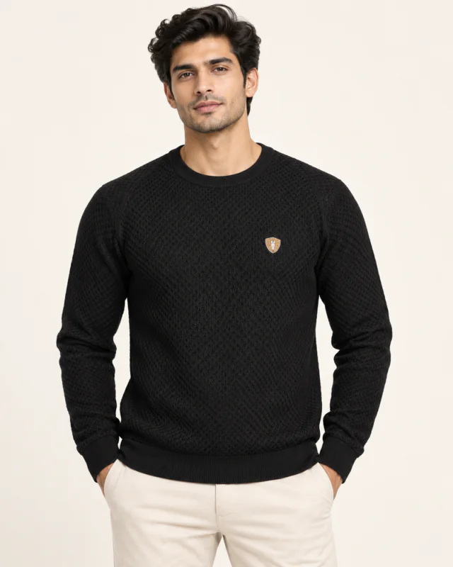 WildAss Textured Knit Crew Neck T-Shirt - Black featured product view