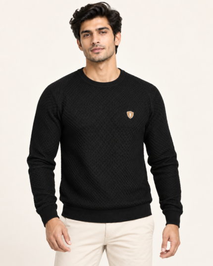 WildAss Textured Knit Crew Neck T-Shirt - Black product gallery view