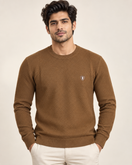 WildAss Textured Knit Crew Neck T-Shirt - Brown featured product view
