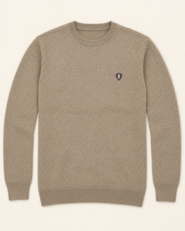 WildAss Textured Knit Crew Neck T-Shirt - Khaki (Camel) product gallery view