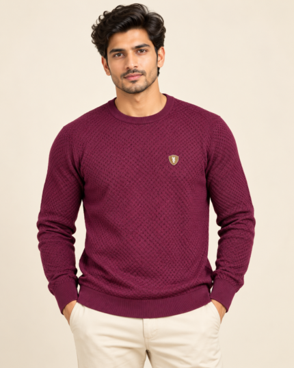 WildAss Textured Knit Crew Neck T-Shirt - Wine featured product view