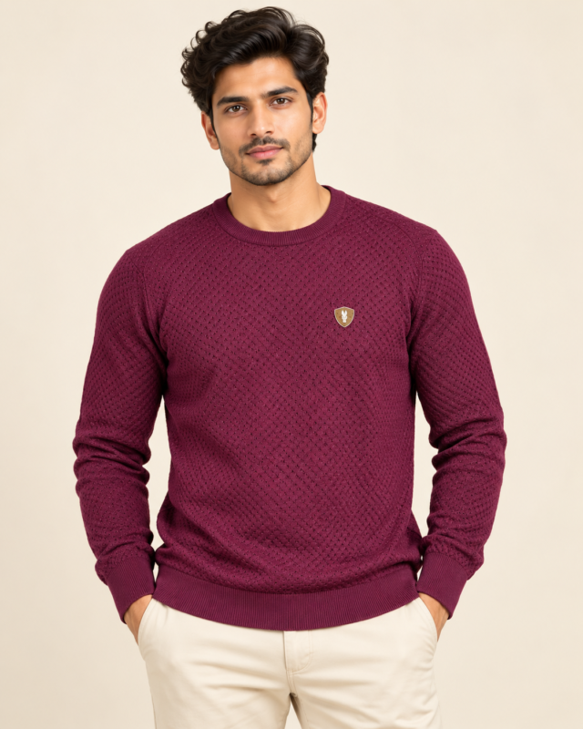 WildAss Textured Knit Crew Neck T-Shirt - Wine featured product view