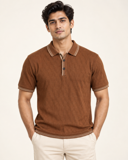 WildAss Textured Knit Polo T-Shirt - Cinnamon Brown featured product view