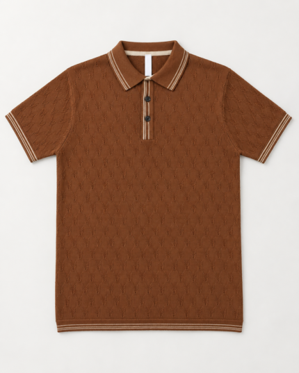 WildAss Textured Knit Polo T-Shirt - Cinnamon Brown product gallery view