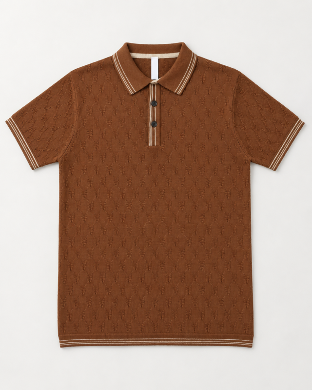 WildAss Textured Knit Polo T-Shirt - Cinnamon Brown product gallery view