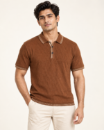 WildAss Textured Knit Polo T-Shirt - Cinnamon Brown product gallery view