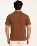 WildAss Textured Knit Polo T-Shirt - Cinnamon Brown product gallery view