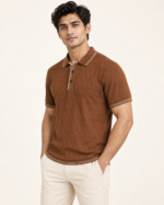 WildAss Textured Knit Polo T-Shirt - Cinnamon Brown product gallery view