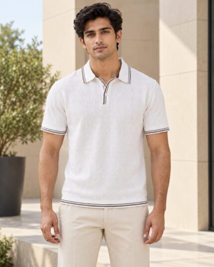 WildAss Textured Knit Polo T-Shirt - Ivory White featured product view