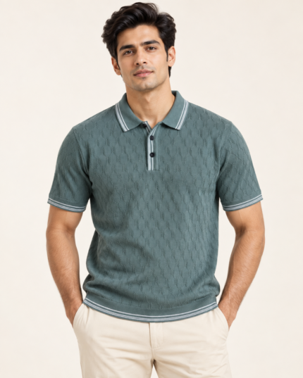 WildAss Textured Knit Polo T-Shirt - Sage Green featured product view