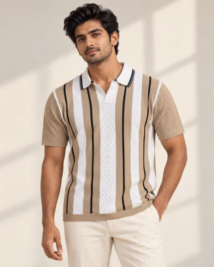 WildAss Vertical Stripe Knitted Polo T-Shirt - product gallery image 1