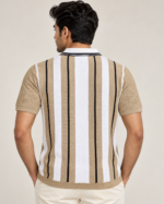 WildAss Vertical Stripe Knitted Polo T-Shirt - Camel Beige product gallery view