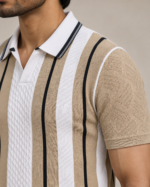 WildAss Vertical Stripe Knitted Polo T-Shirt - Camel Beige product gallery view