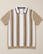 WildAss Vertical Stripe Knitted Polo T-Shirt - Camel Beige product gallery view