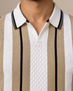 WildAss Vertical Stripe Knitted Polo T-Shirt - Camel Beige product gallery view