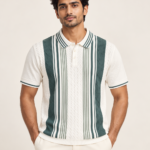 WildAss Vertical Stripe Textured Knit Polo T-Shirt - Sea Green featured product view