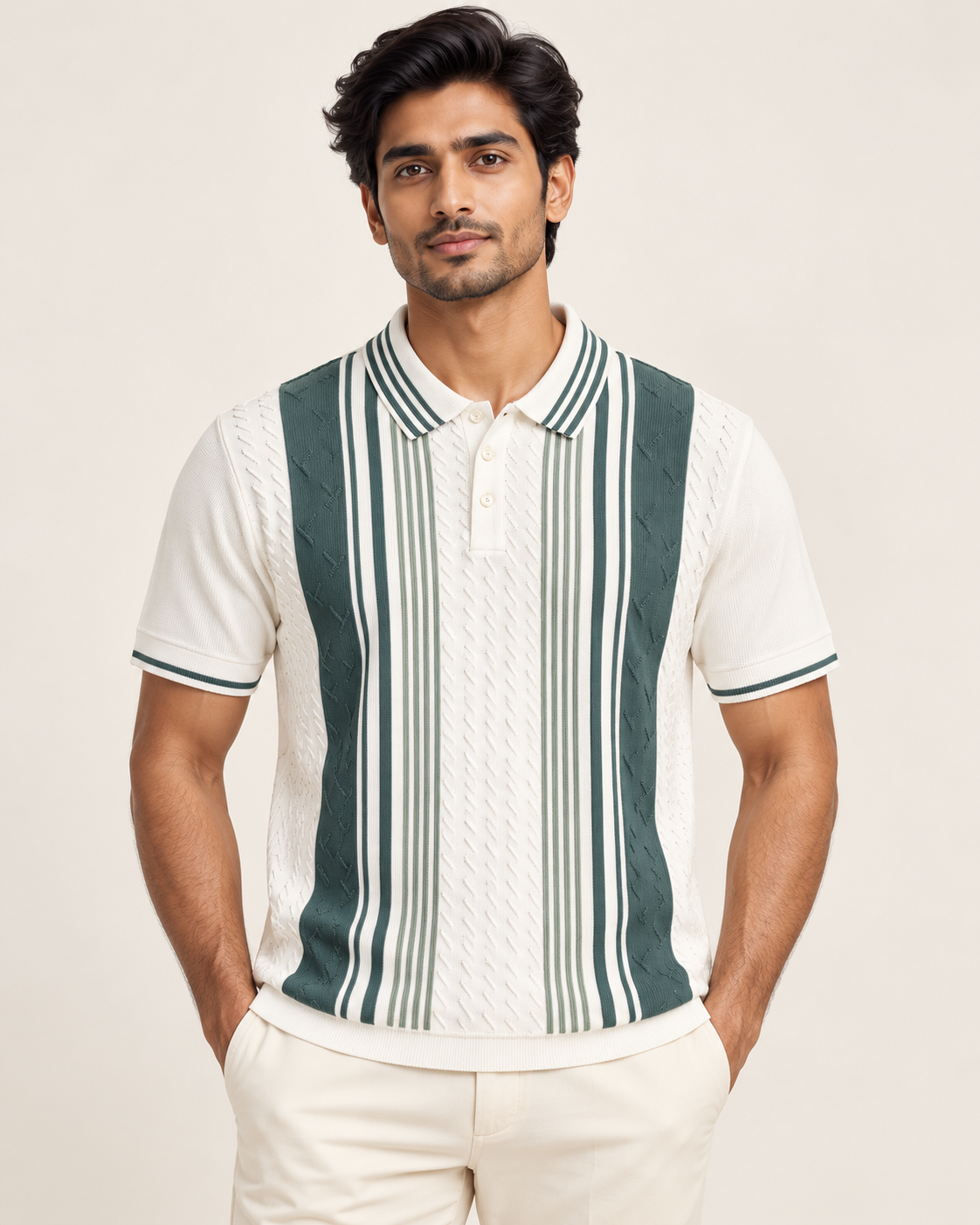 WildAss Vertical Stripe Textured Knit Polo T-Shirt - Sea Green - Featured Product View WildAss Vertical Stripe Textured Knit Polo T-Shirt - Sea Green featured product view