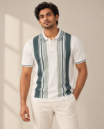 WildAss Vertical Stripe Textured Knit Polo T-Shirt - Sea Green product gallery view