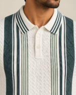 WildAss Vertical Stripe Textured Knit Polo T-Shirt - Sea Green product gallery view