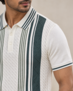 WildAss Vertical Stripe Textured Knit Polo T-Shirt - Sea Green product gallery view