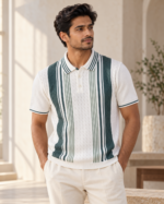 WildAss Vertical Stripe Textured Knit Polo T-Shirt - Sea Green product gallery view
